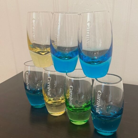 Carnival Cruise Line etched shot glasses SET OF 7 oval shape versatile aesthetic - Picture 1 of 15